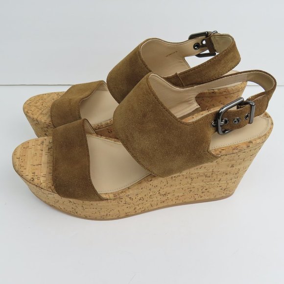 Via Spiga Cork Wedge Suede Sandals, Size 9 M - Picture 1 of 10